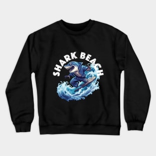 Shark Surfing - Shark Beach (White Lettering) Crewneck Sweatshirt